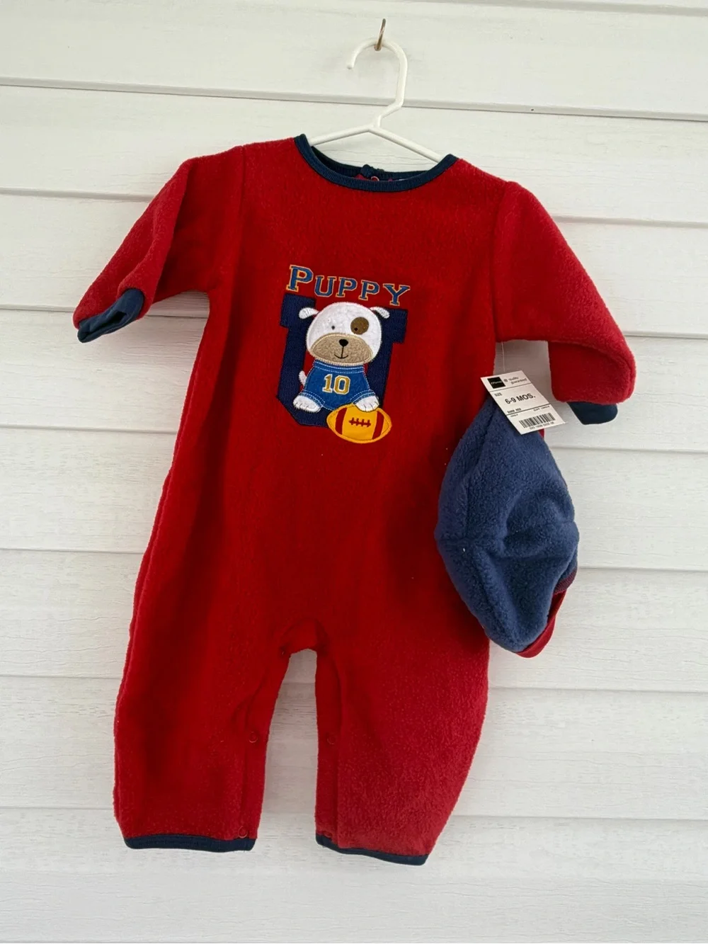 Okie Dokie Vintage Baby Outfit Set Football Romper & Hat NWT 6–9M Warm Cozy